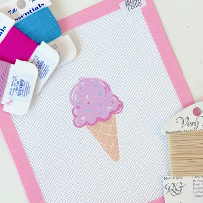 Summer Needlepoint Canvas, Artisan Printed, Icecream in Cone