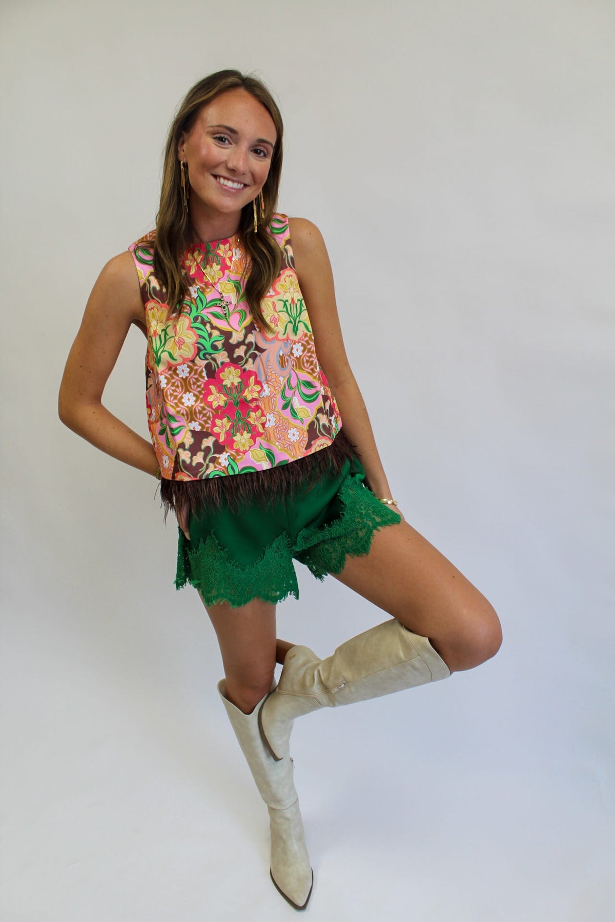 Garden Party Feather Hem Sleeveless Top