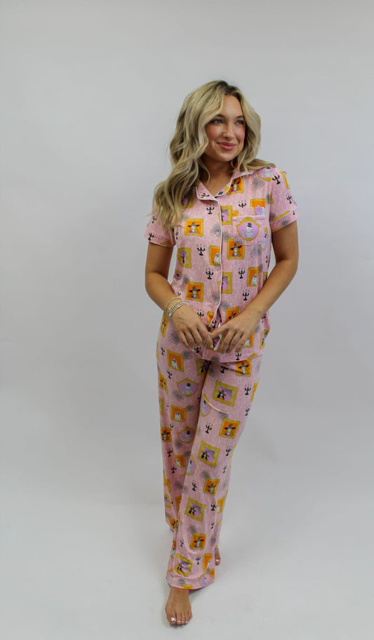Gilded Ghouls Short Sleeve Button Up Sleep Shirt