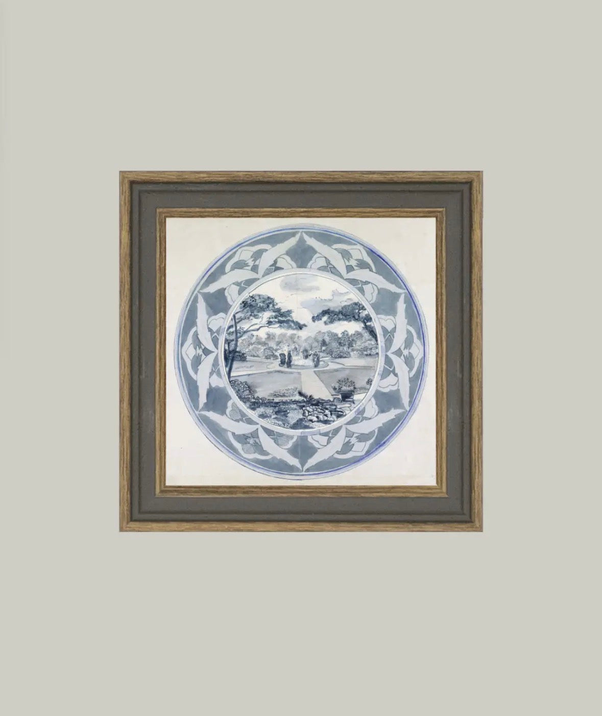 Garden View Design Framed Antique Art