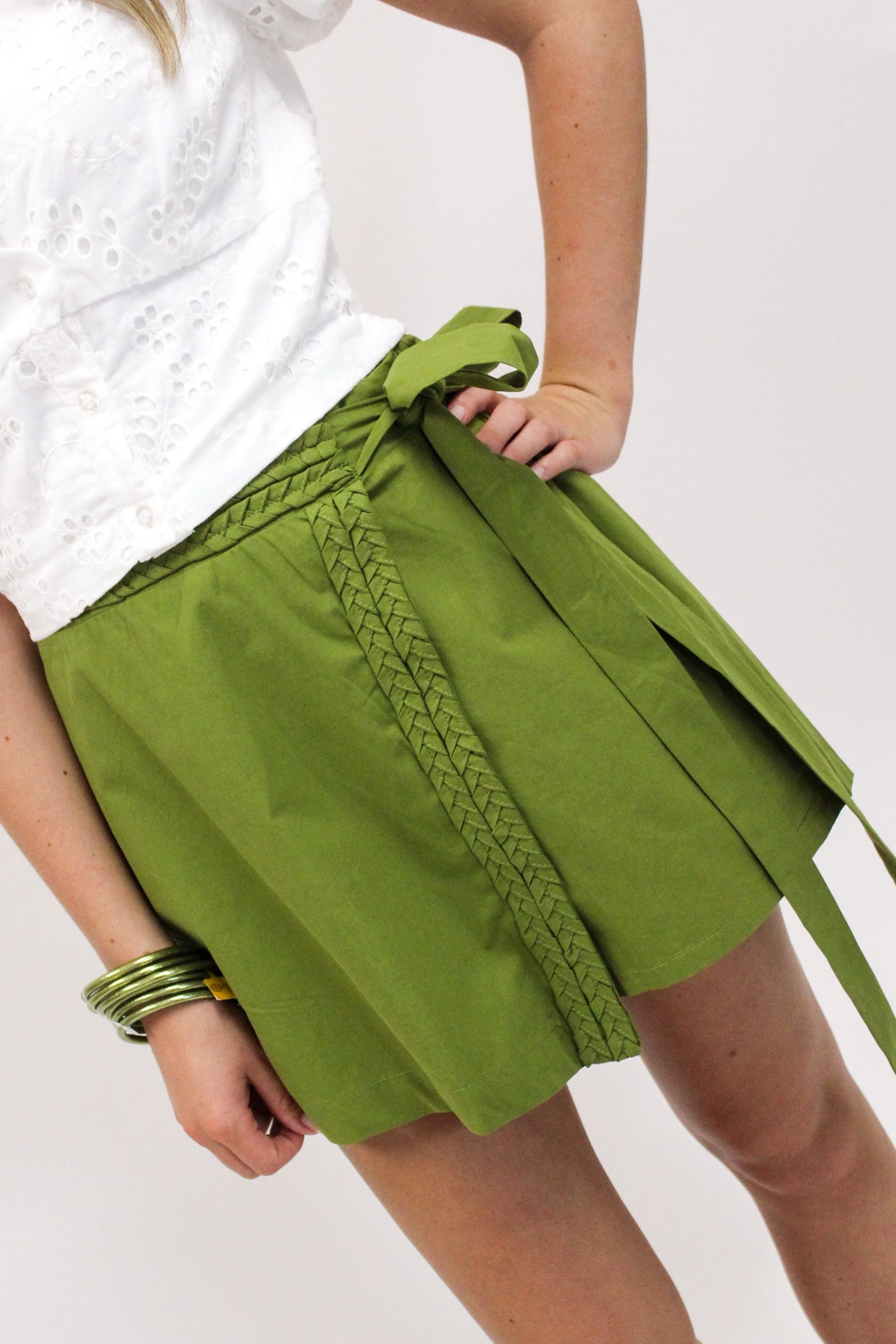 Kissed in Green Detail Tie Skort