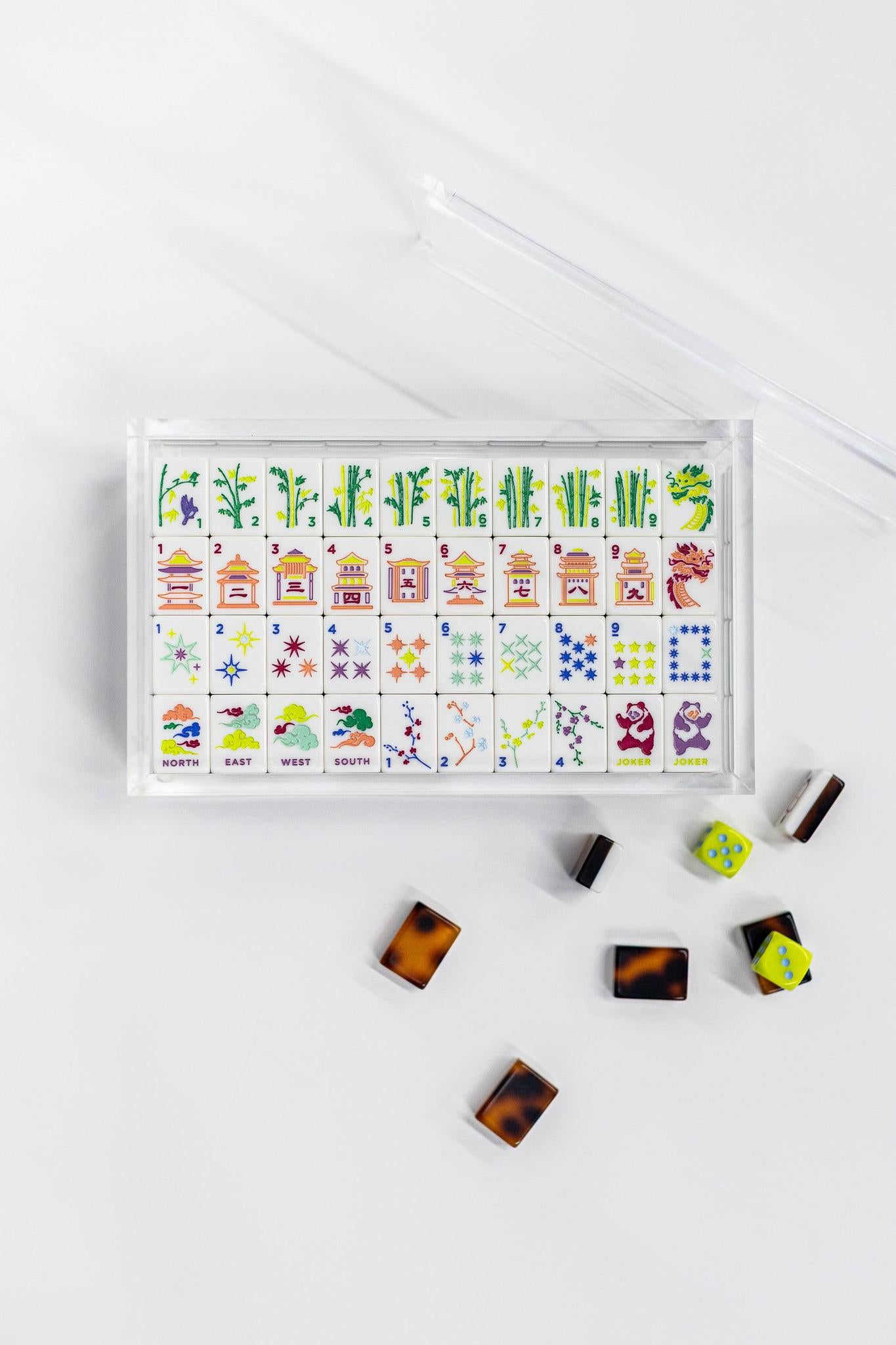 East Meets West Tortoise Shell Tile Set Lucite Display Box