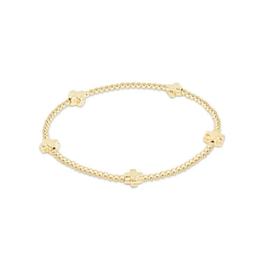Signature Cross Small Gold Pattern 2mm Bead Bracelet- Gold