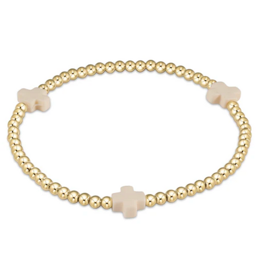 Signature Cross Gold Pattern 3mm Bead Bracelet - Off-White