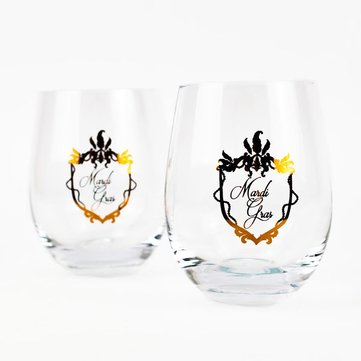 Mardi Gras Crest Wine Glass Pair