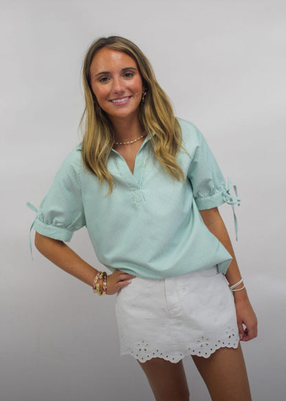 Fairway Green Stripe Collared Top