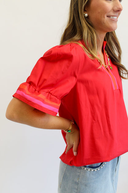 Social Oasis Red & Pink Stripe Top