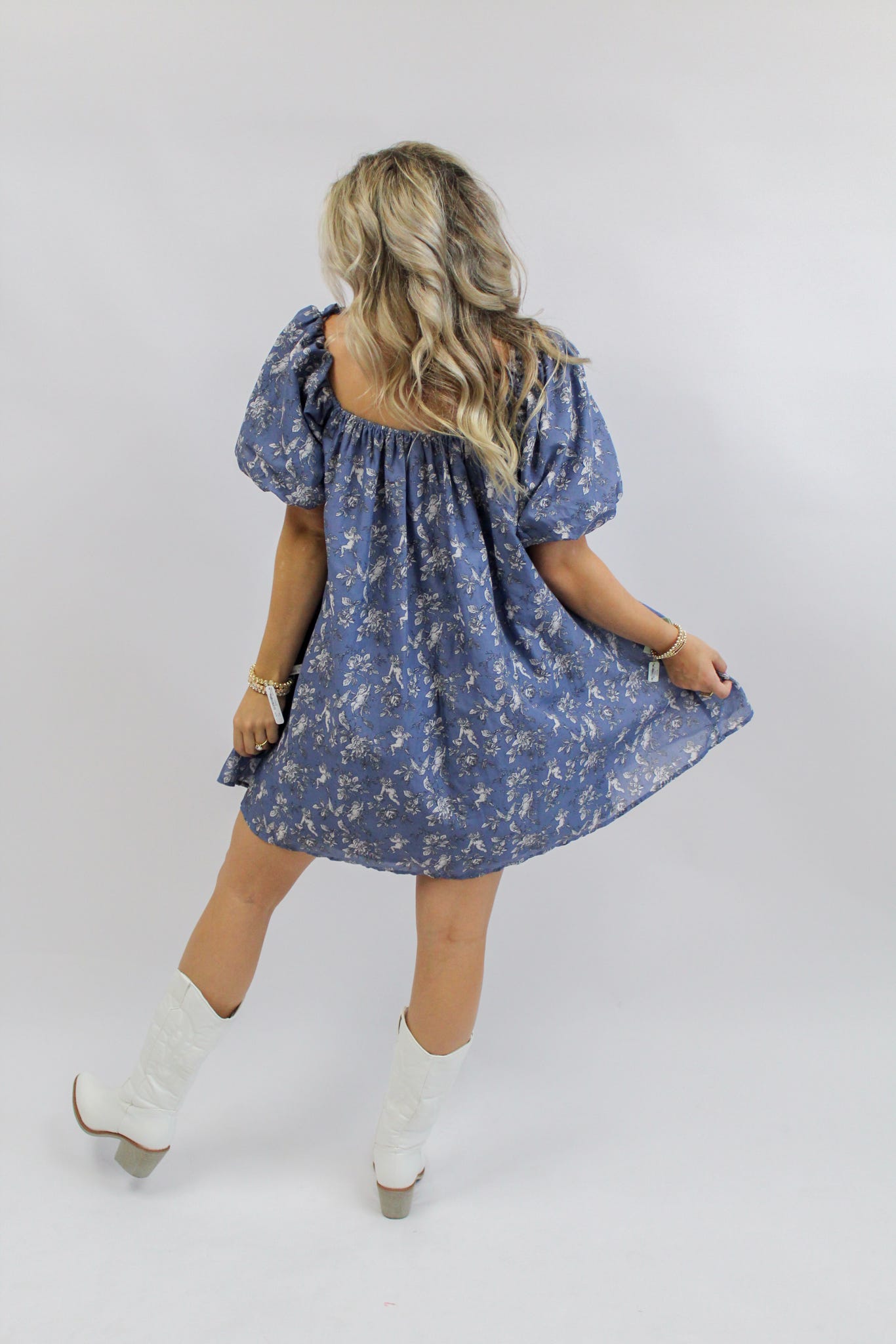 Flora Blue Toile Print Mini Dress