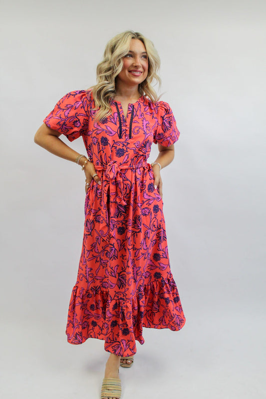 Camila Toile Tulip Coral Dress