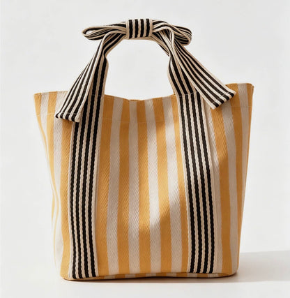 Striped Canvas Bow Handle Tote Bag