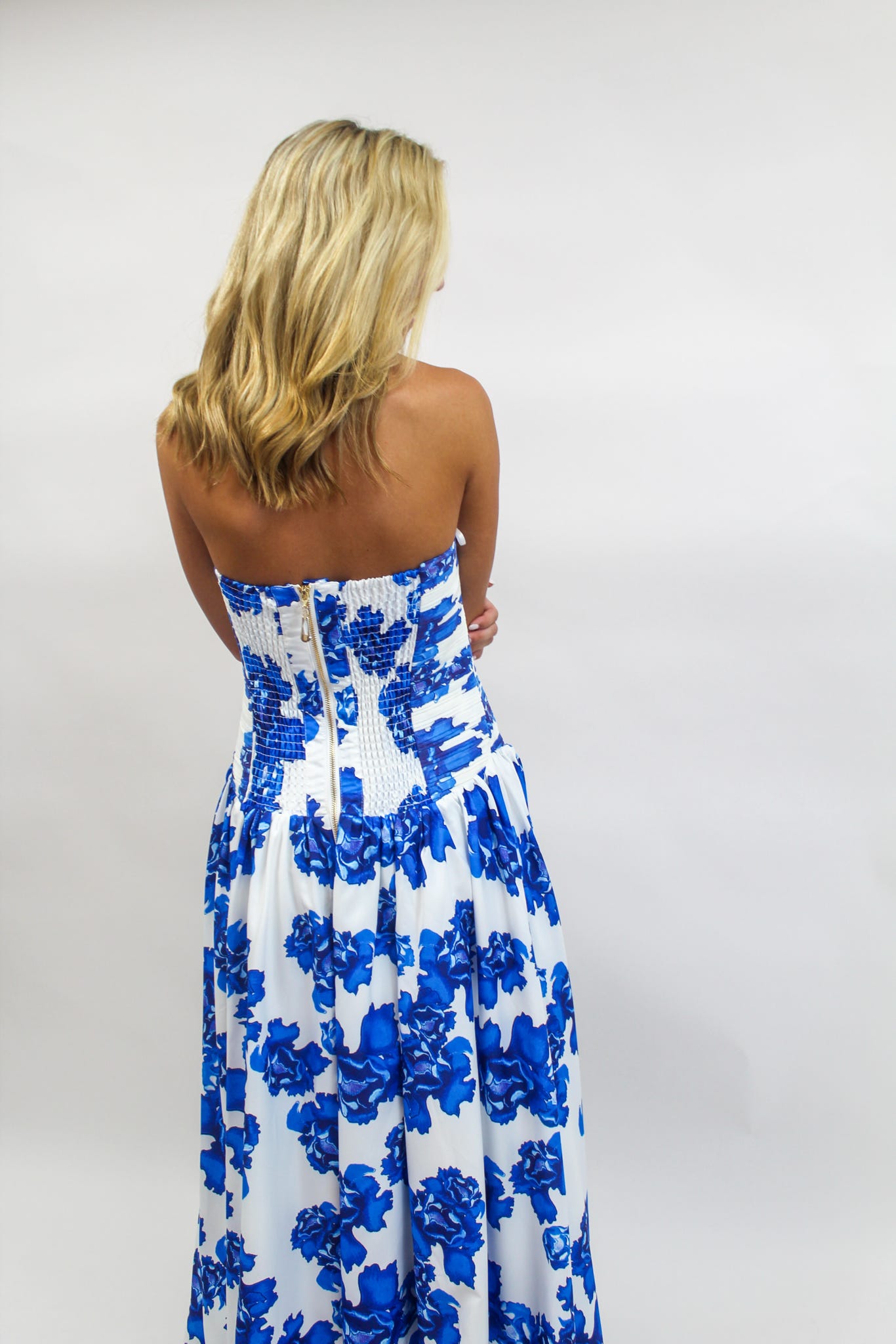 Sapphire Bloom Drop-Waist Dress