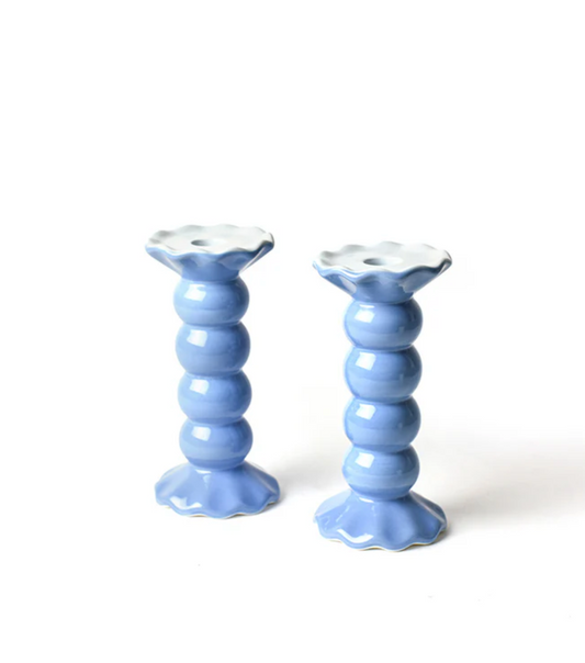 French Blue Medium Ruffle Knobbed Candle Holder