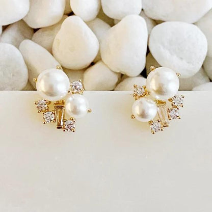 Estate Pearl and Shine Stud Earrings