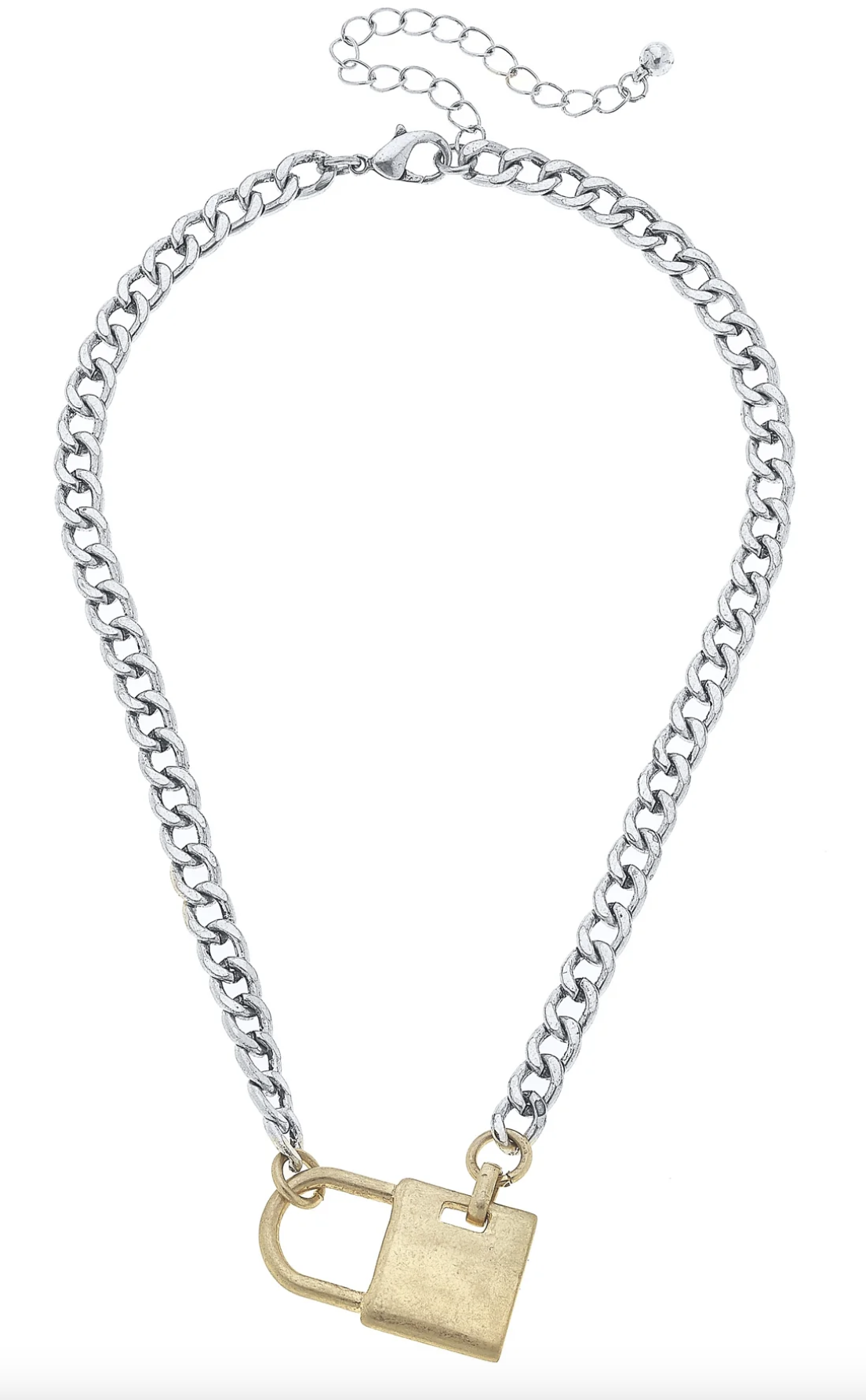 Chrissy Padlocked Curb Chain Necklace in Two Tone