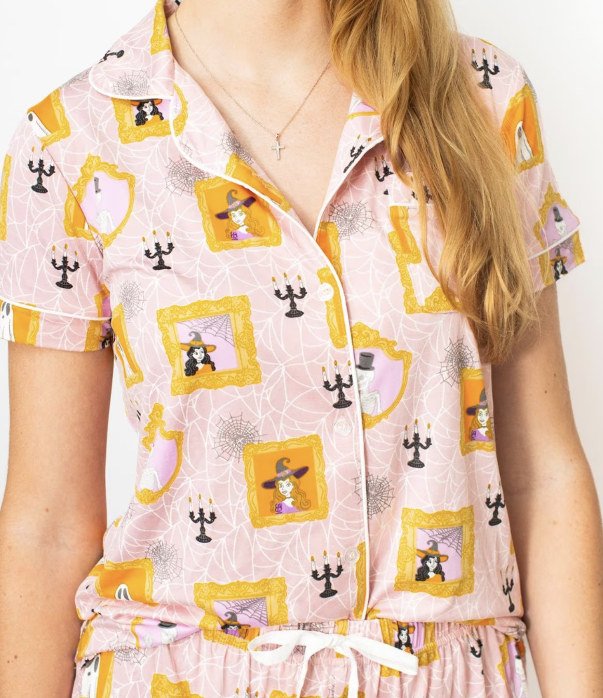 Gilded Ghouls Short Sleeve Button Up Sleep Shirt