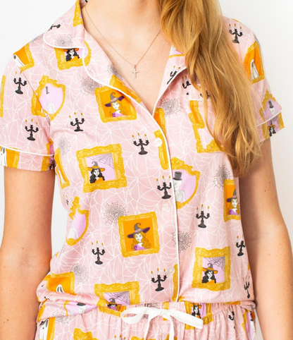 Gilded Ghouls Short Sleeve Button Up Sleep Shirt
