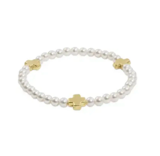 Signature Cross Pearl 4mm Gold