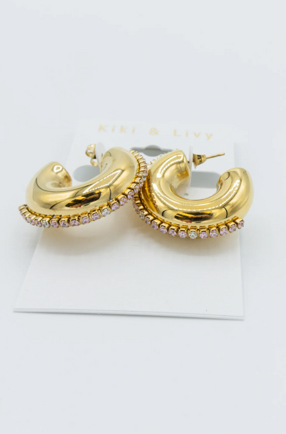 Single Rhinestone Thick Hoops