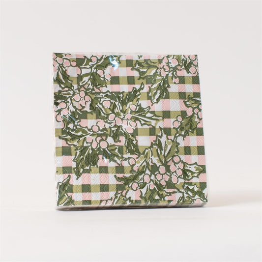 Paper Beverage Napkin - Frosted Holly (20 ct)