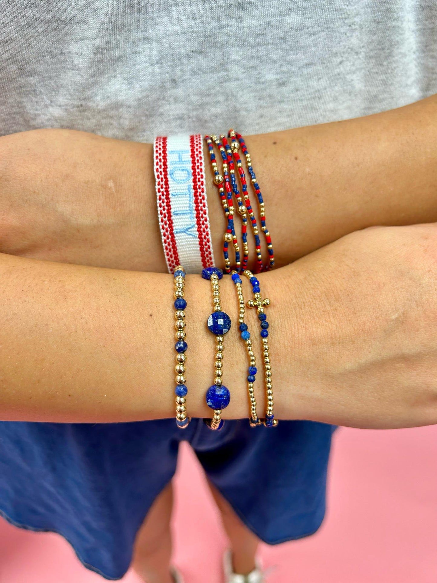 Admire Gold 3mm Bead Bracelet - Lapis