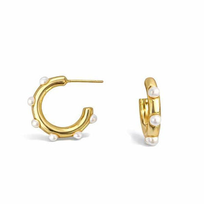 Pearl Accent Hoop Earrings - Modern Gold Elegance