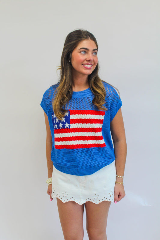 Stars Align Short Sleeve Sweater Top - Sky Blue