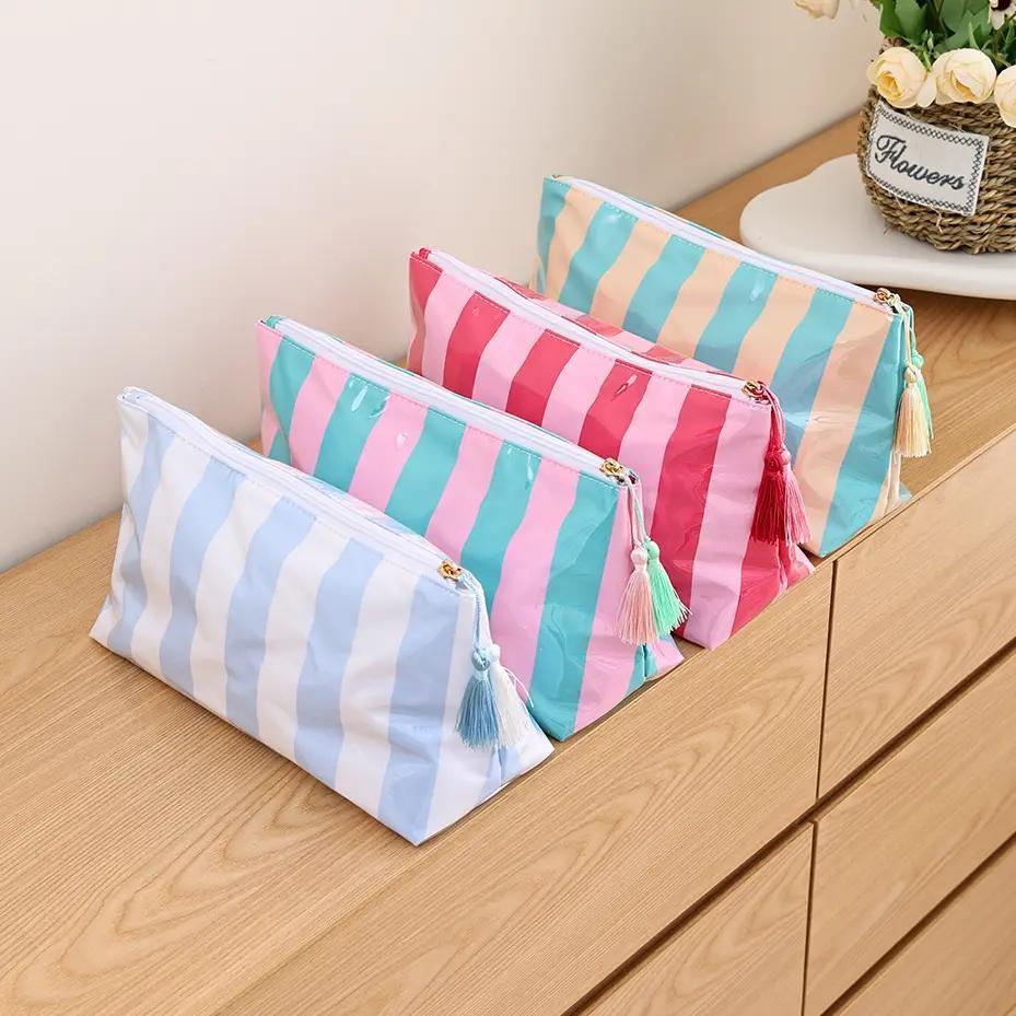 Waterproof Cosmetic Case Pvc Make Up Bag Fun Stripes