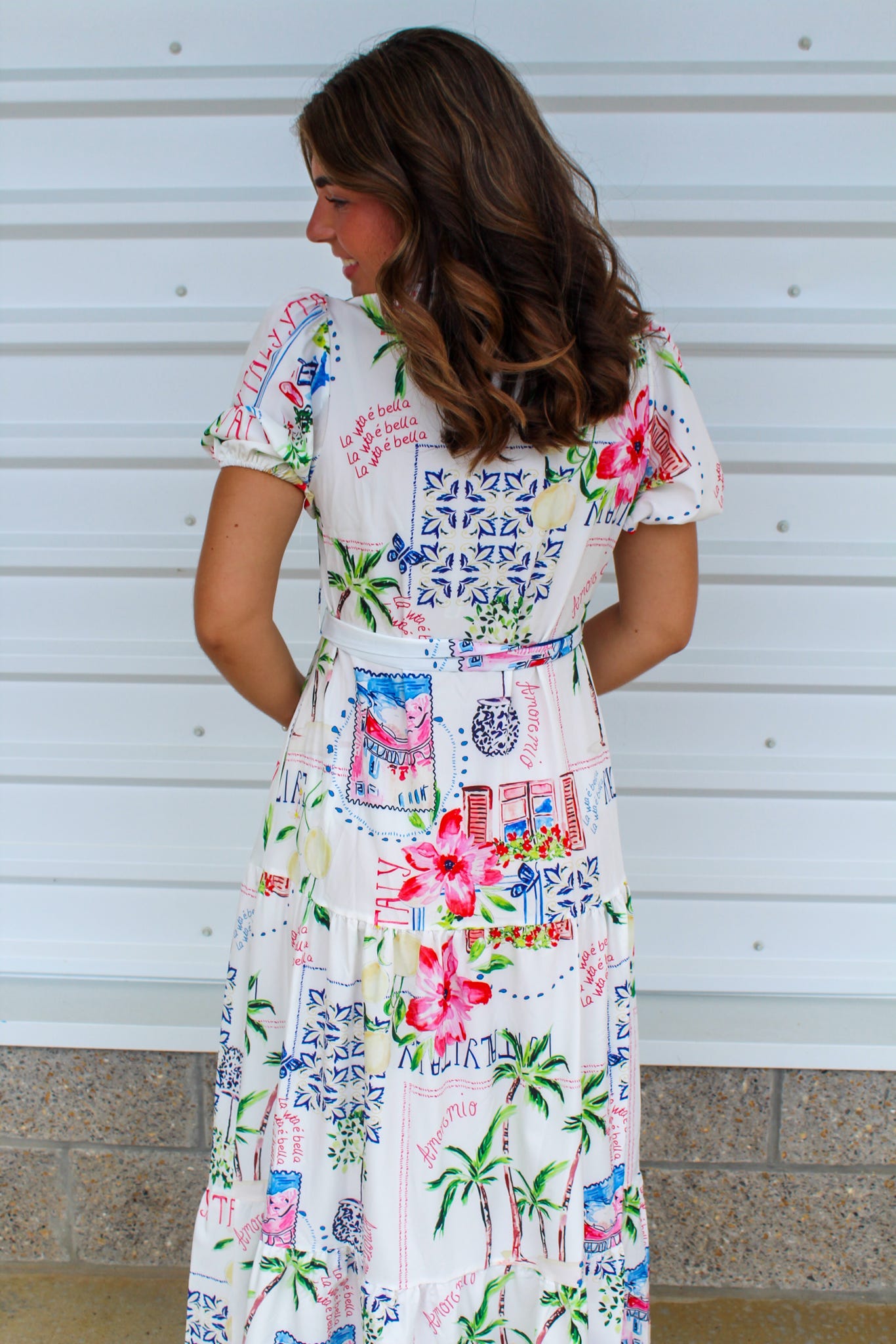 Tropical Palms Belted Maxi Dress