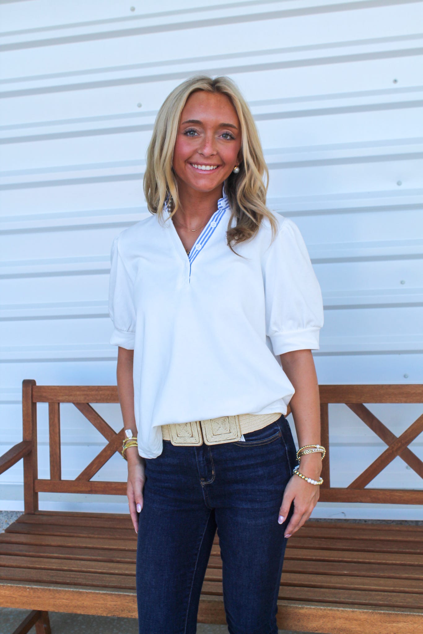 Coastal Prep Puff Sleeve Top