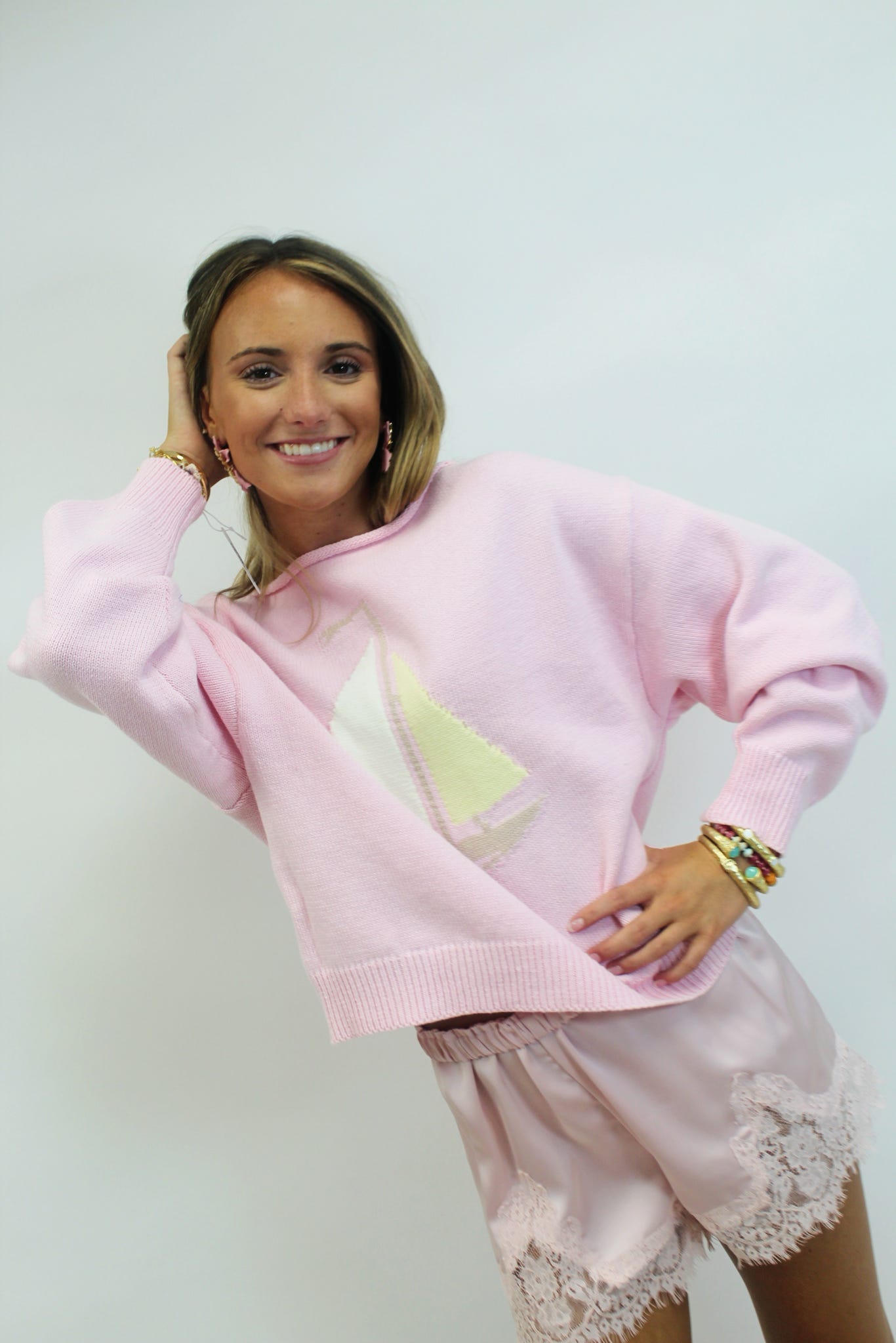 Pink Skies Boat Neck Sweater Top