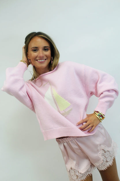 Pink Skies Boat Neck Sweater Top