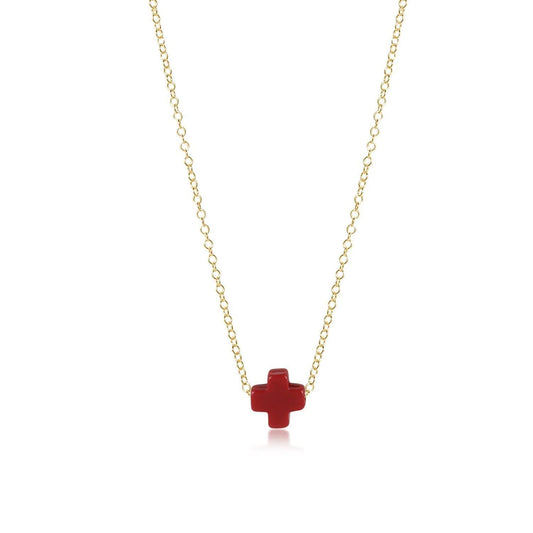egirl 14" Necklace Gold- Signature Cross Small Red