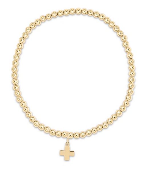 enewton Extends - Classic Gold 3mm Bead Bracelet - Signature Cross Gold Charm