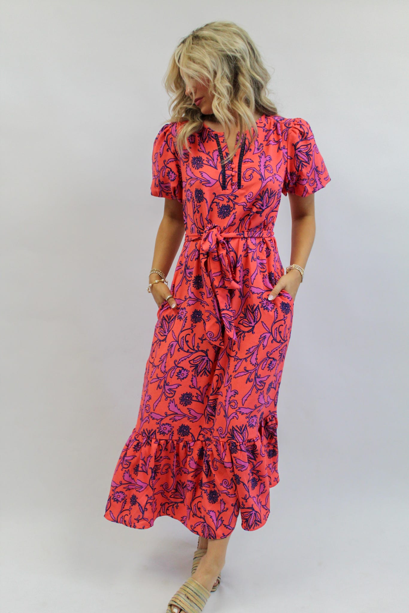 Camila Toile Tulip Coral Dress