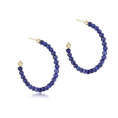 Beaded Gemstone 1.25" Post Hoop - 3mm Lapis