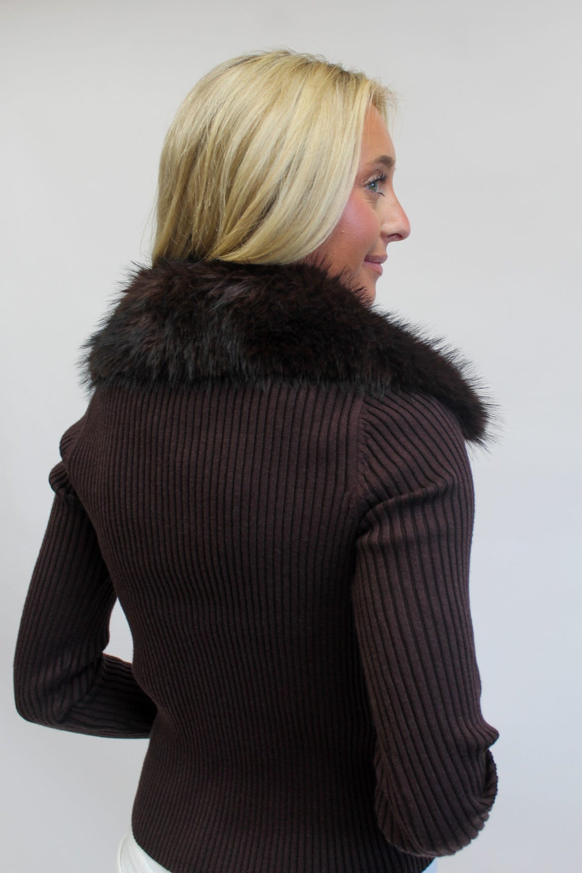 Danya Faux Fur Trim Cardigan