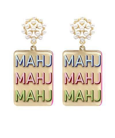 Mahjong & Pearl Cluster Drop Earrings