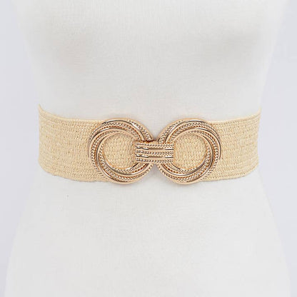 Metal OO Buckle Stretch Straw Belt
