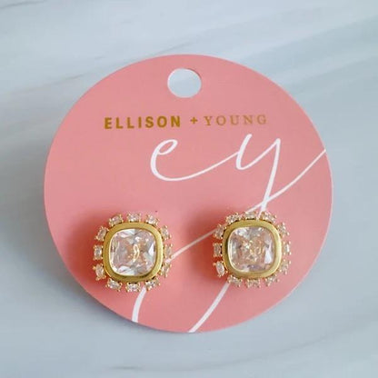 Luminous Crown Stud Earrings - Clear Stone with Sparkling Frame