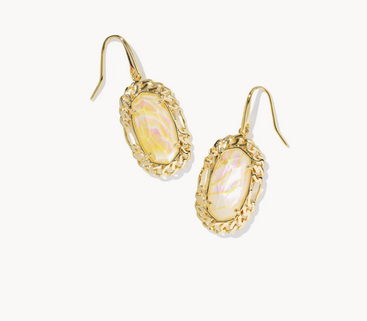 Dani Gold Figaro Frame Drop Earrings Iridescent Abalone