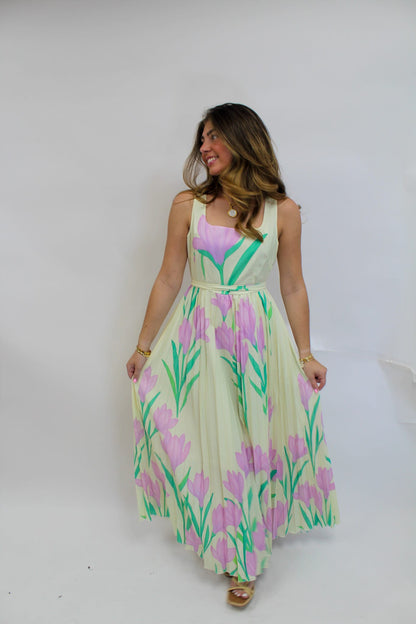 Graceful Orchid Pleated Dress