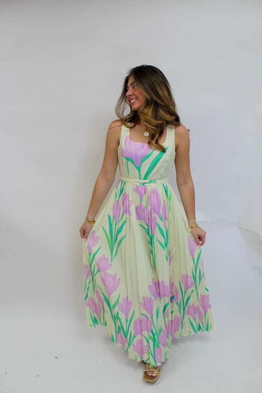 Graceful Orchid Pleated Dress