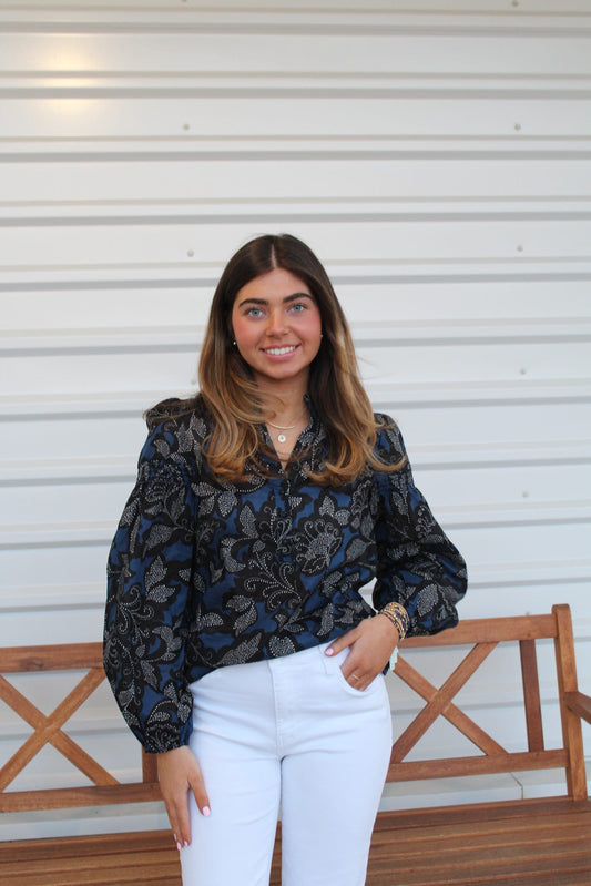 Midnight Garden Navy and Black Blouse