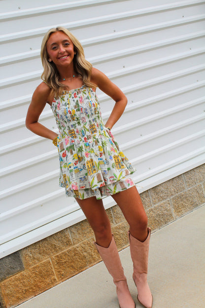 South of France Smocked Romper