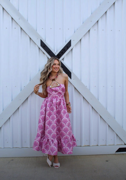 Aurra Jacquard Strapless Midi Dress