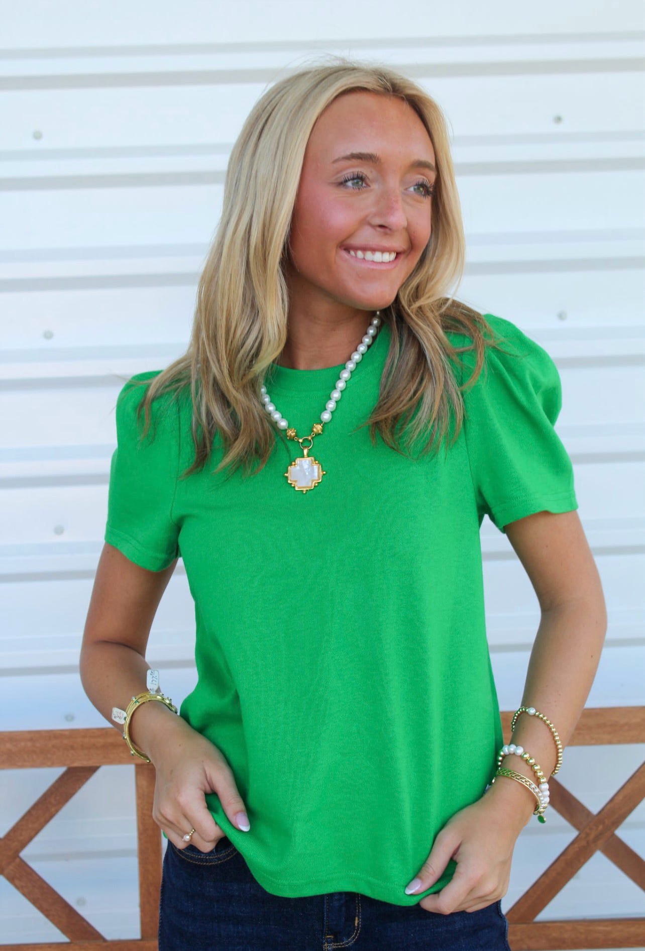 Larissa Green Pleat Sleeve Tee