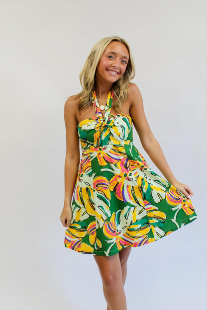 Calypso Mostera Halter Mini Dress