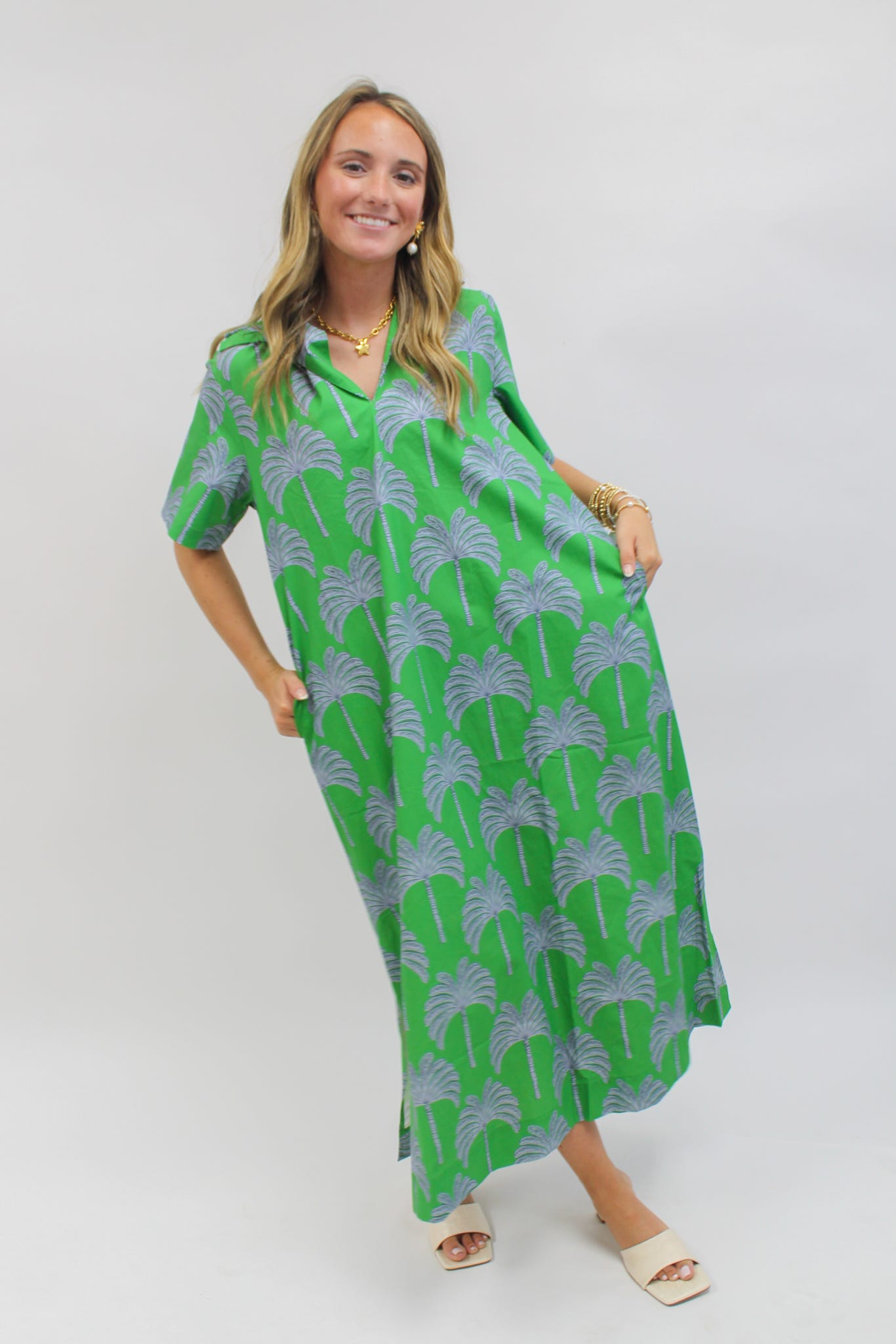 Georgia Palm Dress Green by Caryn Lawn