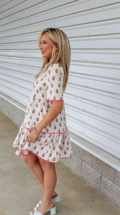 Adelyn Cottage Stripes Tan Dress
