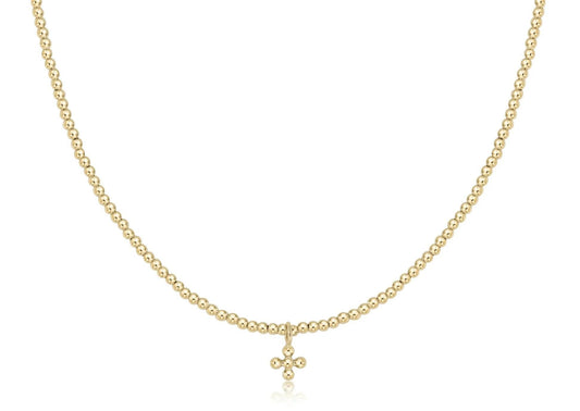 17" Choker Classic Gold 2mm Bead - Classic Beaded Signature Cross Small Gold Charm